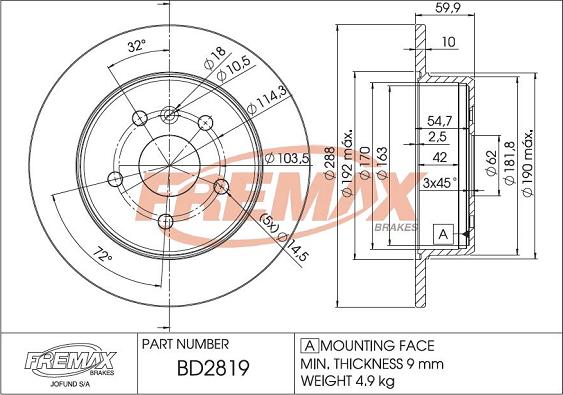 FREMAX BD-2819 - Гальмівний диск autozip.com.ua