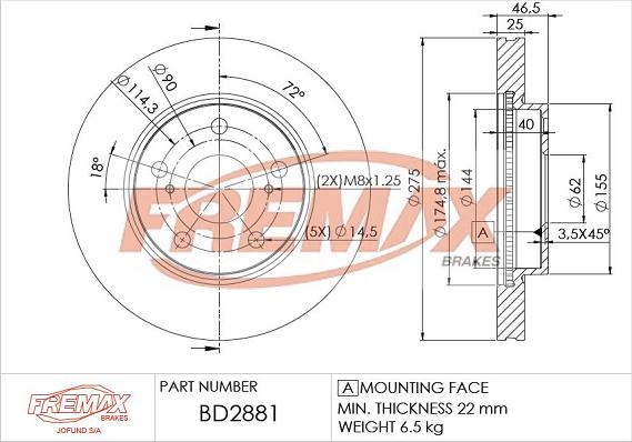 FREMAX BD-2881 - Гальмівний диск autozip.com.ua