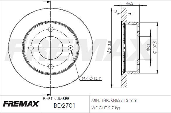 FREMAX BD-2701 - Гальмівний диск autozip.com.ua