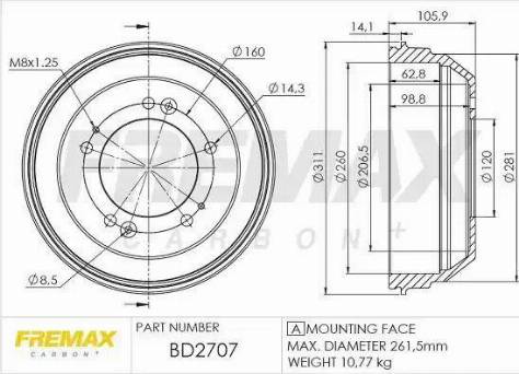 FREMAX BD-2707 - Гальмівний барабан autozip.com.ua