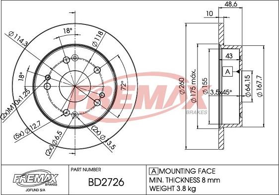 FREMAX BD-2726 - Гальмівний диск autozip.com.ua