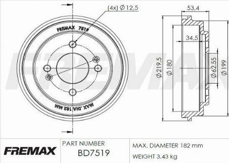 FREMAX BD-7519 - Гальмівний барабан autozip.com.ua