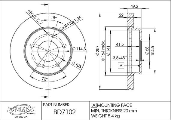 FREMAX BD-7102 - Гальмівний диск autozip.com.ua