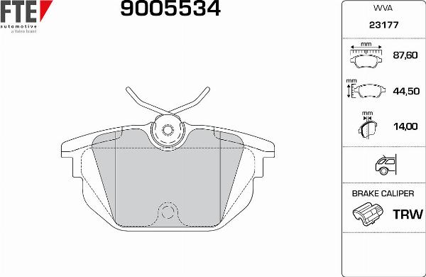 FTE 9005534 - Гальмівні колодки, дискові гальма autozip.com.ua