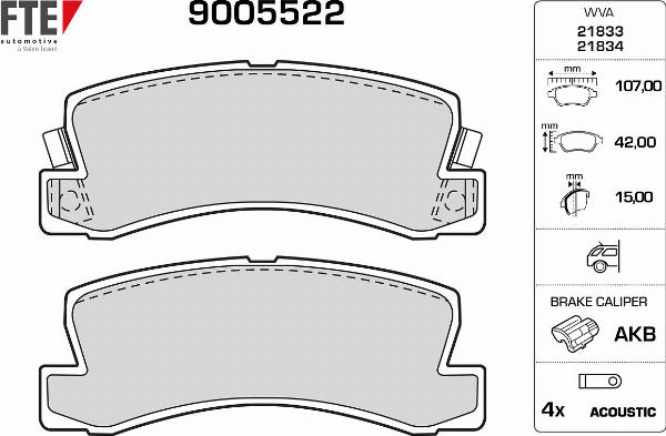 FTE 9005522 - Гальмівні колодки, дискові гальма autozip.com.ua