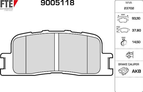 FTE 9005118 - Гальмівні колодки, дискові гальма autozip.com.ua