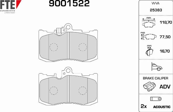 FTE 9001522 - Гальмівні колодки, дискові гальма autozip.com.ua