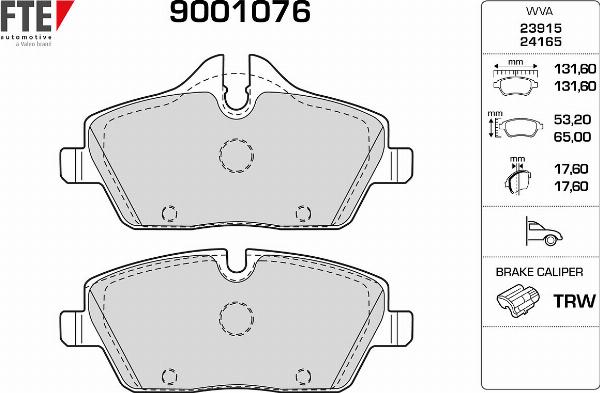 FTE 9001076 - Гальмівні колодки, дискові гальма autozip.com.ua