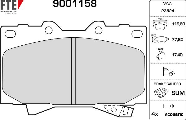 FTE 9001158 - Гальмівні колодки, дискові гальма autozip.com.ua