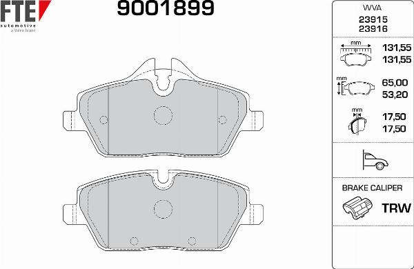 FTE 9001899 - Гальмівні колодки, дискові гальма autozip.com.ua