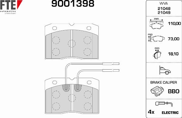 FTE 9001398 - Гальмівні колодки, дискові гальма autozip.com.ua
