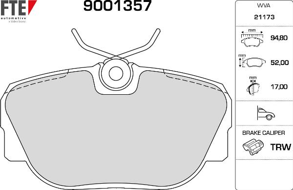 FTE 9001357 - Гальмівні колодки, дискові гальма autozip.com.ua