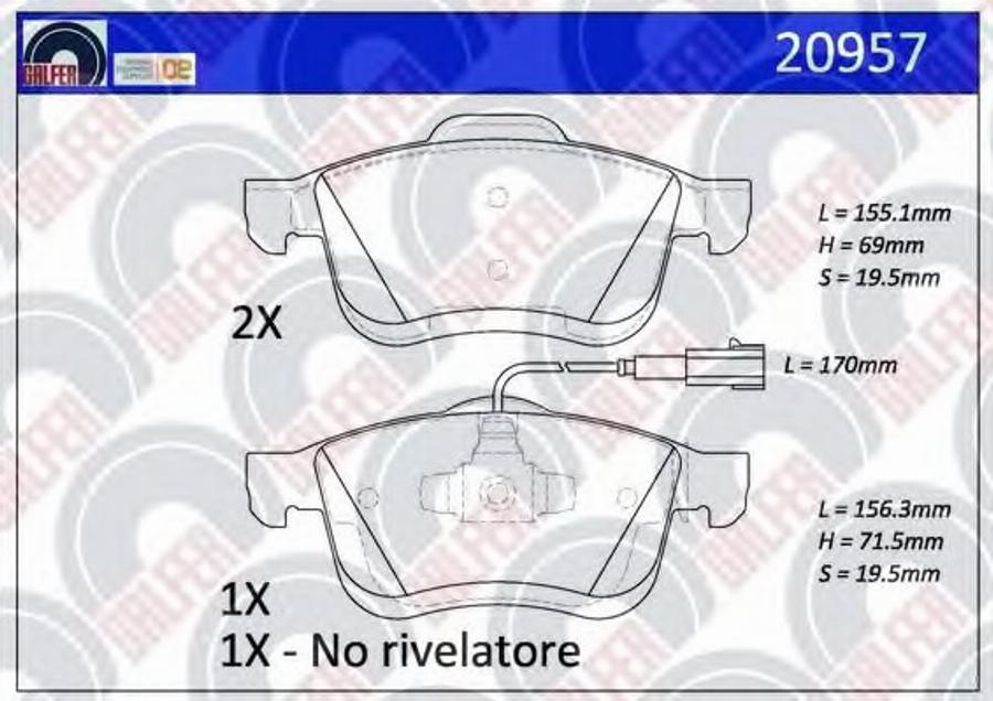 Galfer 20957 - Гальмівні колодки, дискові гальма autozip.com.ua