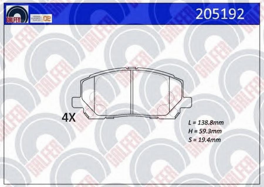 Galfer 205192 - Гальмівні колодки, дискові гальма autozip.com.ua