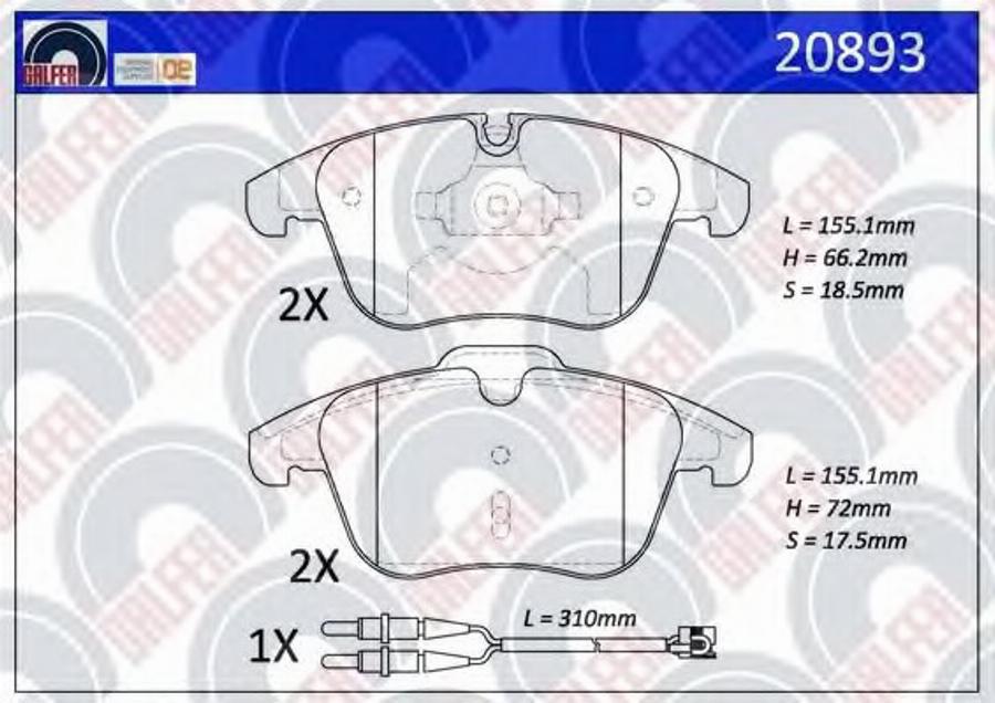 Galfer 20893 - Гальмівні колодки, дискові гальма autozip.com.ua