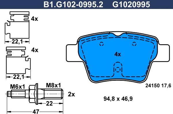 Galfer B1.G102-0995.2 - Гальмівні колодки, дискові гальма autozip.com.ua