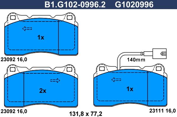 Galfer B1.G102-0996.2 - Гальмівні колодки, дискові гальма autozip.com.ua