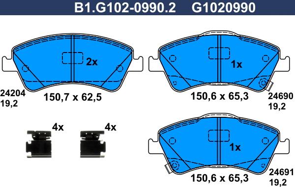 Galfer B1.G102-0990.2 - Гальмівні колодки, дискові гальма autozip.com.ua