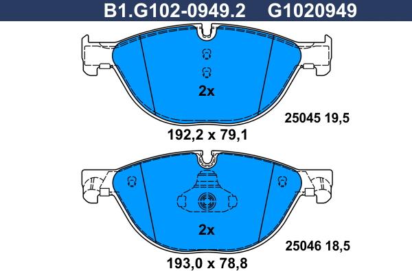 Galfer B1.G102-0949.2 - Гальмівні колодки, дискові гальма autozip.com.ua