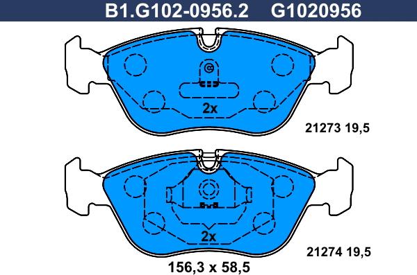 Galfer B1.G102-0956.2 - Гальмівні колодки, дискові гальма autozip.com.ua