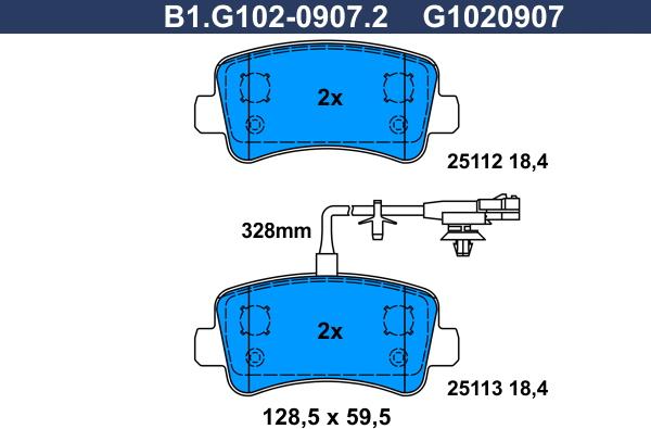 Galfer B1.G102-0907.2 - Гальмівні колодки, дискові гальма autozip.com.ua