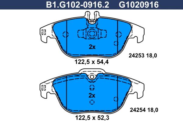 Galfer B1.G102-0916.2 - Гальмівні колодки, дискові гальма autozip.com.ua