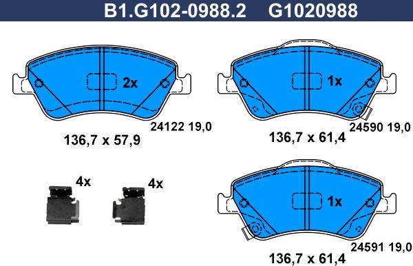 Galfer B1.G102-0988.2 - Гальмівні колодки, дискові гальма autozip.com.ua
