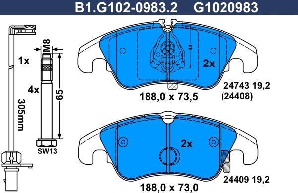 Galfer B1.G102-0983.2 - Гальмівні колодки, дискові гальма autozip.com.ua