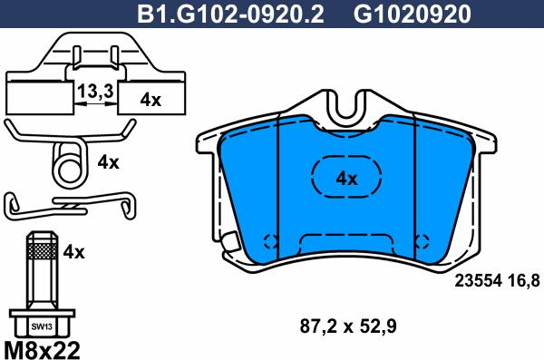 Galfer B1.G102-0920.2 - Гальмівні колодки, дискові гальма autozip.com.ua