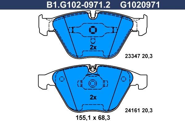 Galfer B1.G102-0971.2 - Гальмівні колодки, дискові гальма autozip.com.ua