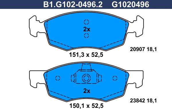 Galfer B1.G102-0496.2 - Гальмівні колодки, дискові гальма autozip.com.ua