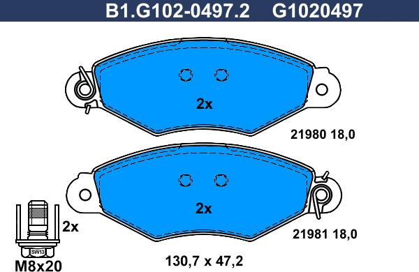 Galfer B1.G102-0497.2 - Гальмівні колодки, дискові гальма autozip.com.ua