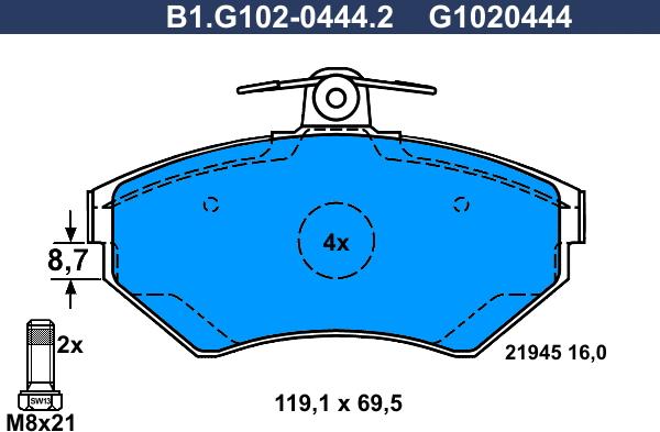 Galfer B1.G102-0444.2 - Гальмівні колодки, дискові гальма autozip.com.ua