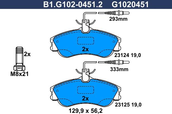 Galfer B1.G102-0451.2 - Гальмівні колодки, дискові гальма autozip.com.ua