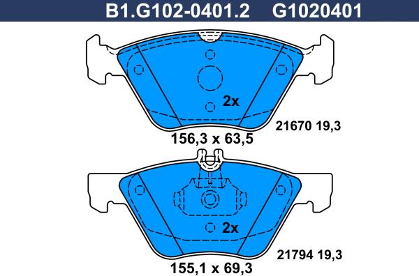 Galfer B1.G102-0401.2 - Гальмівні колодки, дискові гальма autozip.com.ua