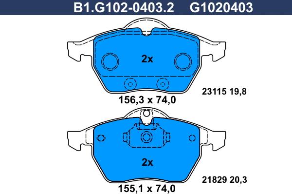 Galfer B1.G102-0403.2 - Гальмівні колодки, дискові гальма autozip.com.ua