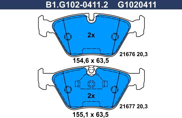 Galfer B1.G102-0411.2 - Гальмівні колодки, дискові гальма autozip.com.ua