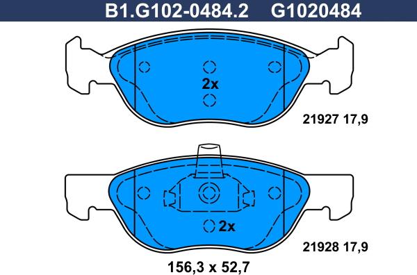 Galfer B1.G102-0484.2 - Гальмівні колодки, дискові гальма autozip.com.ua