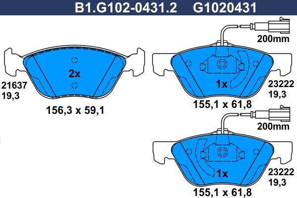 Galfer B1.G102-0431.2 - Гальмівні колодки, дискові гальма autozip.com.ua