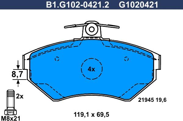 Galfer B1.G102-0421.2 - Гальмівні колодки, дискові гальма autozip.com.ua