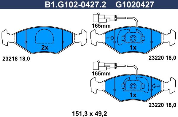 Galfer B1.G102-0427.2 - Гальмівні колодки, дискові гальма autozip.com.ua