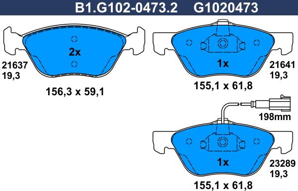 Galfer B1.G102-0473.2 - Гальмівні колодки, дискові гальма autozip.com.ua