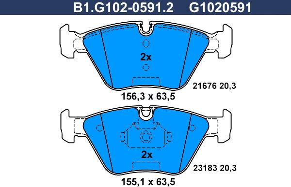 Galfer B1.G102-0591.2 - Гальмівні колодки, дискові гальма autozip.com.ua