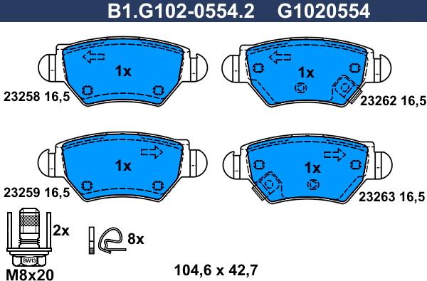 Galfer B1.G102-0554.2 - Гальмівні колодки, дискові гальма autozip.com.ua