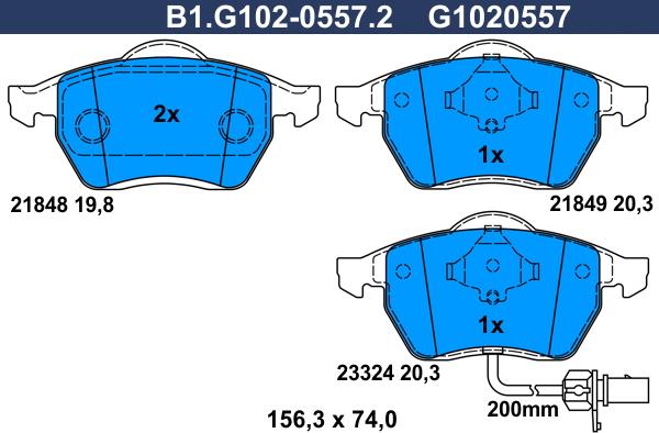 Galfer B1.G102-0557.2 - Гальмівні колодки, дискові гальма autozip.com.ua