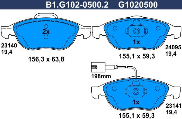 Galfer B1.G102-0500.2 - Гальмівні колодки, дискові гальма autozip.com.ua