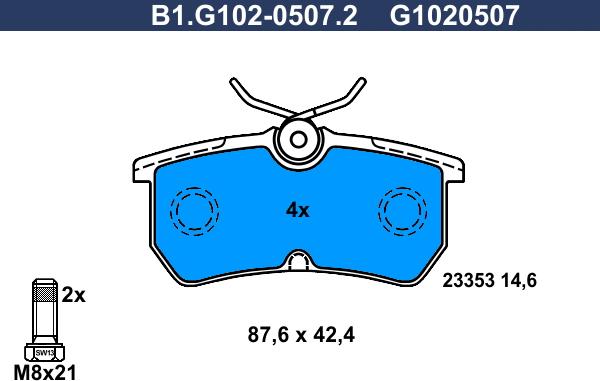 Galfer B1.G102-0507.2 - Гальмівні колодки, дискові гальма autozip.com.ua