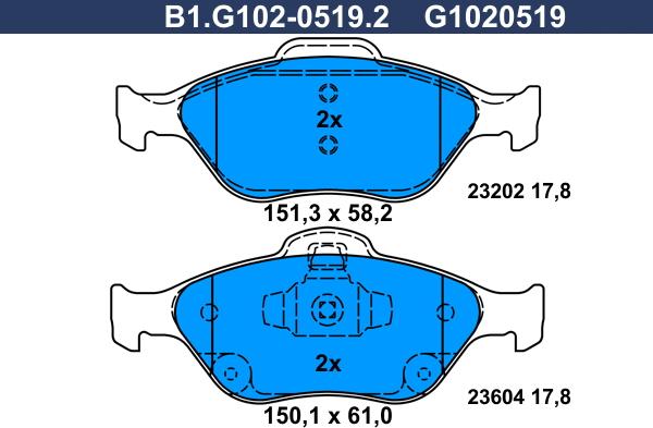 Galfer B1.G102-0519.2 - Гальмівні колодки, дискові гальма autozip.com.ua