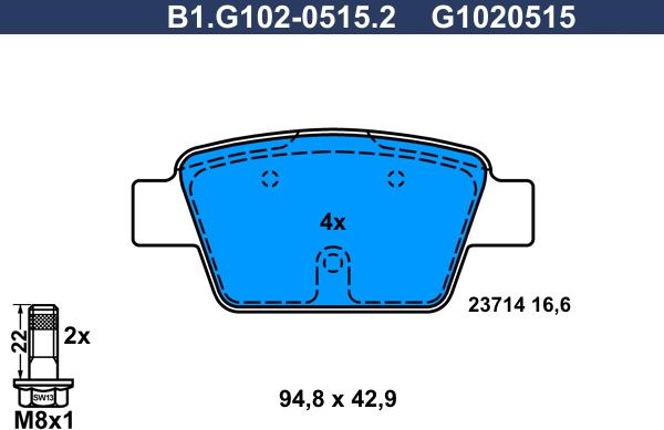 Galfer B1.G102-0515.2 - Гальмівні колодки, дискові гальма autozip.com.ua