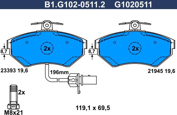 Galfer B1.G102-0511.2 - Гальмівні колодки, дискові гальма autozip.com.ua